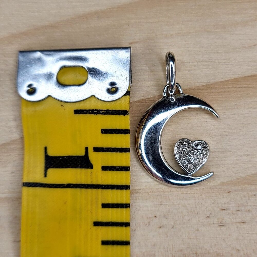 Sterling Silver Moon Heart Pendant Charm "I Love U 2 The Moon & Back" Vtg 1" - Picture 6 of 7